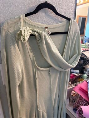 Light Mint Green Ribbed Knit mini dress Lace Trim
